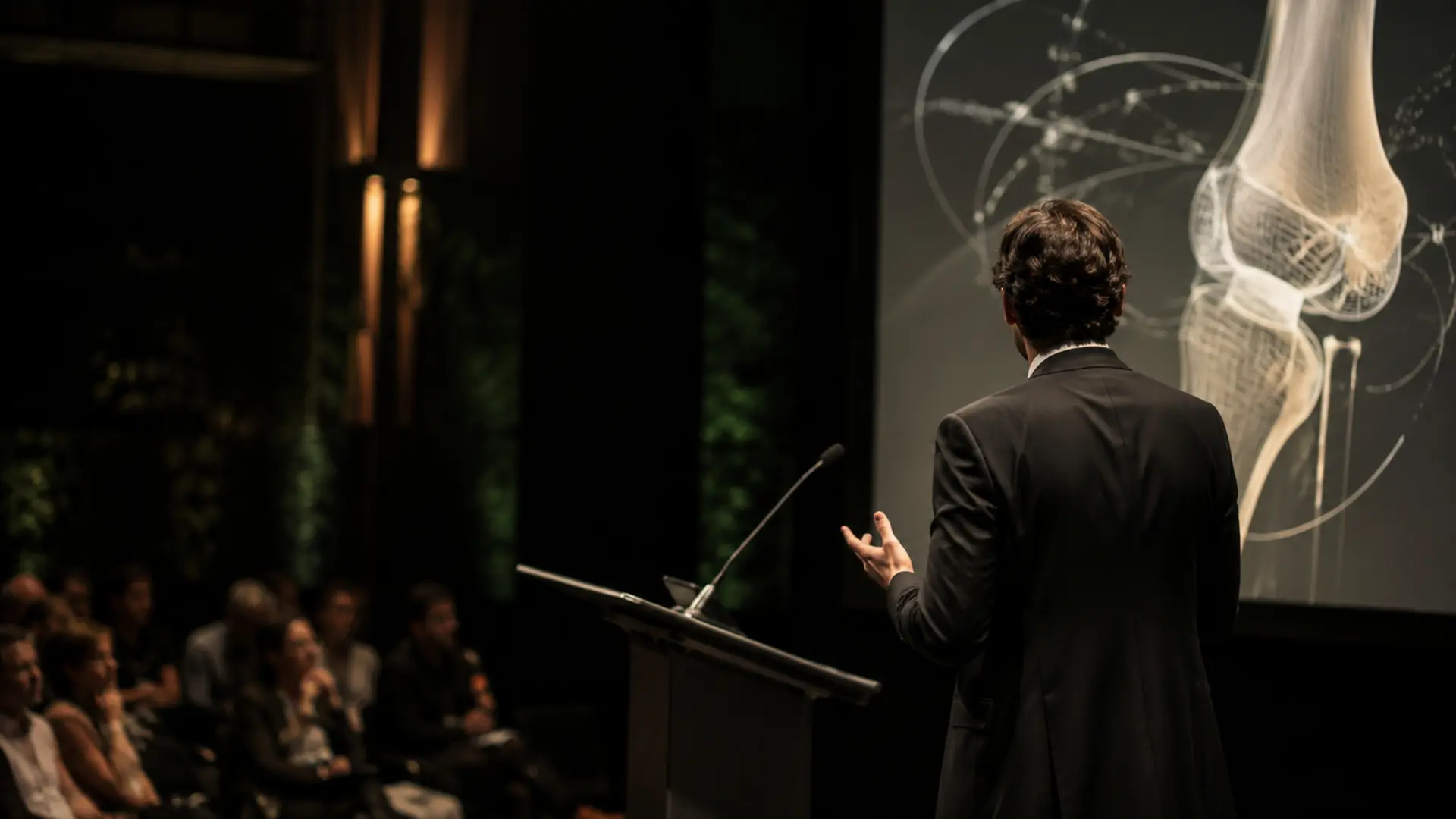 Palestra em congresso médico sobre ciência do joelho